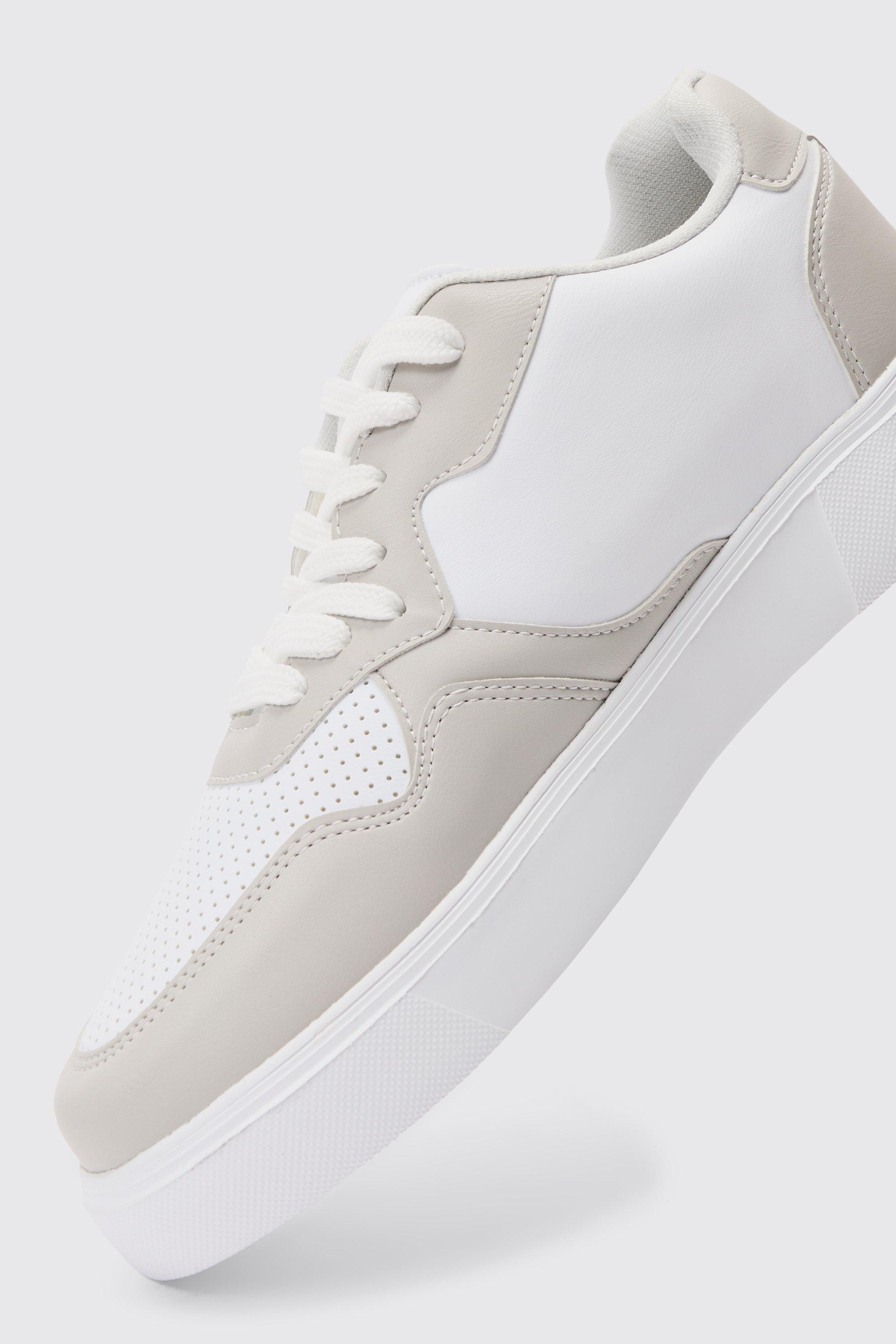 Chunky Mesh Panel Sneakers In Light Grey | boohoo USA